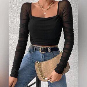 SHEIN BAE | Black Mesh Ruched Top | Size 2XL | NWT